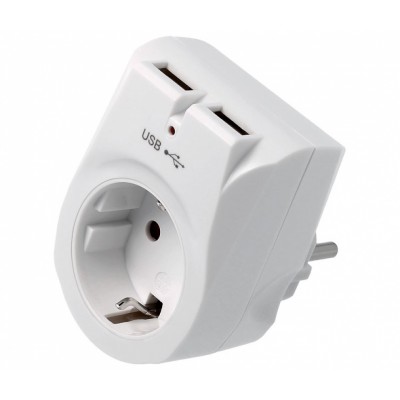 Adaptador de enchufe Schuko con 2 USB de carga