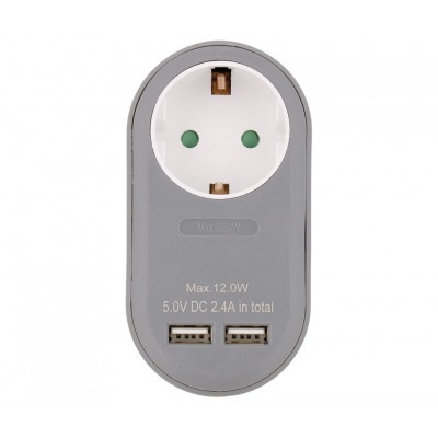 Adaptador de enchufe Schuko con 2 USB de carga