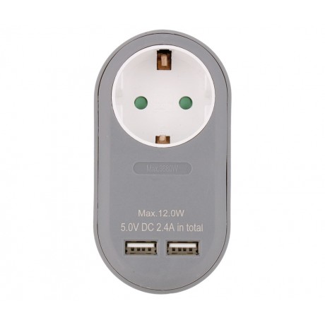 Adaptador de enchufe Schuko con 2 USB de carga