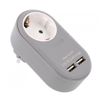 Adaptador de enchufe Schuko con 2 USB de carga