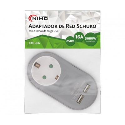 Adaptador de enchufe Schuko con 2 USB de carga