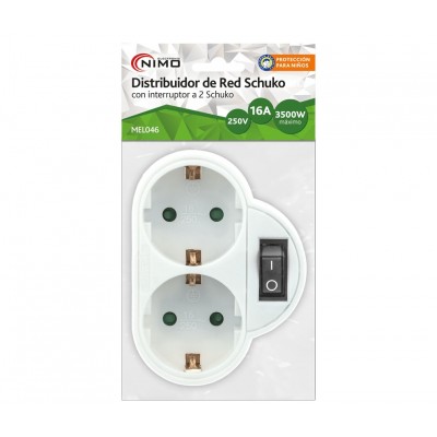 Distribuidor de red Schuko con interruptor 2 salidas