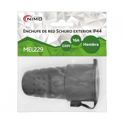 Enchufe de red hembra Schuko exterior IP44, Negro (3 unidades)