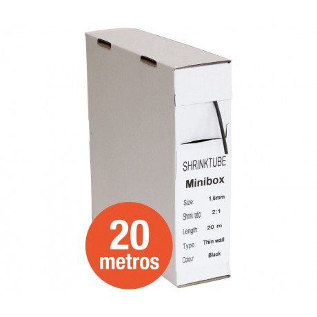 Tubo termorretráctil negro Diámetro Ø 1.6mm en caja de 20 metros (3 unidades)