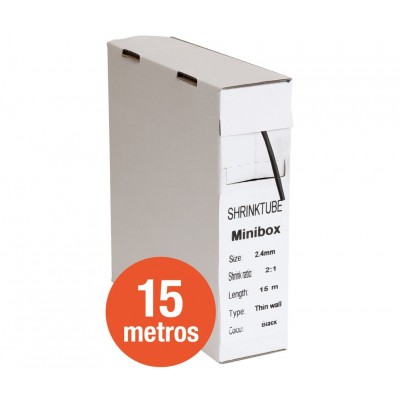 Tubo termorretráctil negro Diámetro Ø 2.4mm en caja de 15 metros (2 unidades)