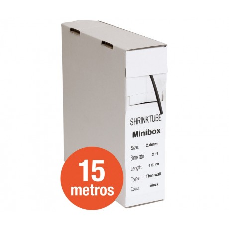 Tubo termorretráctil negro Diámetro Ø 2.4mm en caja de 15 metros (2 unidades)