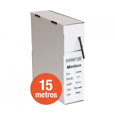 Tubo termorretráctil negro Diámetro Ø 3.2mm en caja de 15 metros (2 unidades)