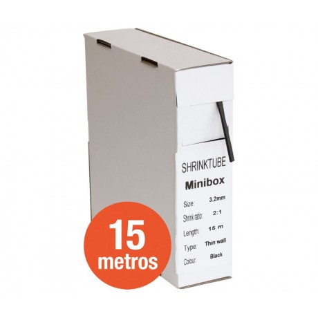 Tubo termorretráctil negro Diámetro Ø 3.2mm en caja de 15 metros (2 unidades)