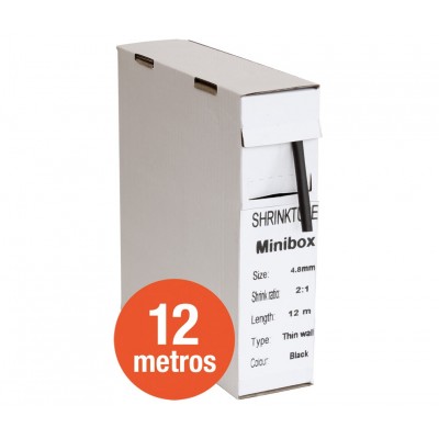 Tubo termorretráctil negro Diámetro Ø 4.8mm en caja de 12 metros (2 unidades)