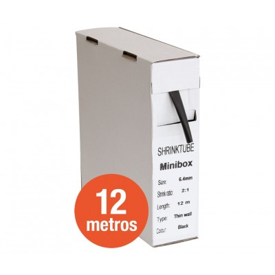 Tubo termorretráctil negro Diámetro Ø 6.4mm en caja de 12 metros (2 unidades)