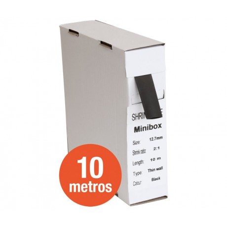 Tubo termorretráctil negro Diámetro Ø 12.7mm en caja de 10 metros (2 unidades)