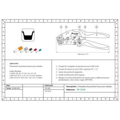 CP-751E Crimpadora de punteras huecas pre-aisladas de Proskit