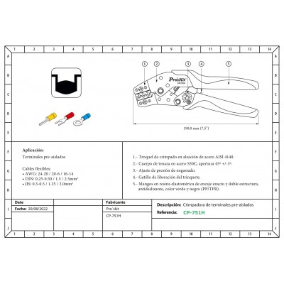 CP-751H Crimpadora de terminales pre-aislados de Proskit