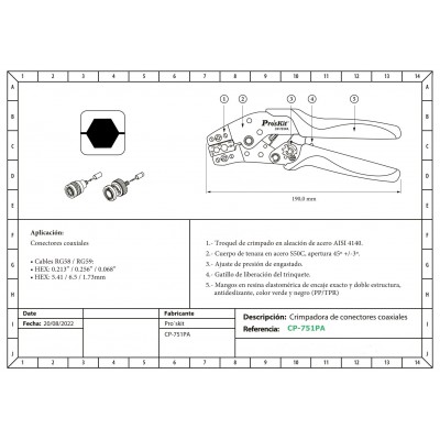 CP-751PA Crimpadora para conectores coaxiales de Proskit