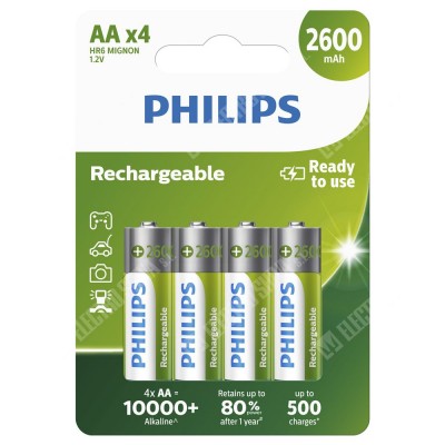 Batería recargable AA 1.2V/2600mAh NI-MH de Philips - AA/RC06 2600Mah