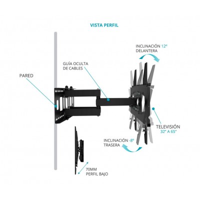 SOP223 Soporte de pared para TV LED/TFT de 36" a 65" inclinable articulado