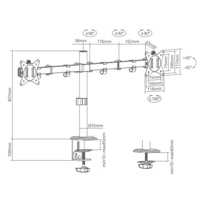 SUPSPC002 Soporte de Mesa para dos monitores 17"-32" VESA 75/100