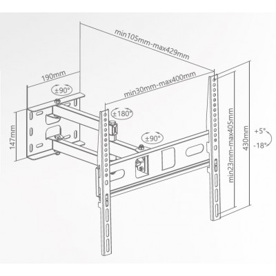 SUPSTV003 Soporte de pared para LCD/LED/PLASMA articulado 2 brazos de 32"-55"/35KG VESA 400 × 400