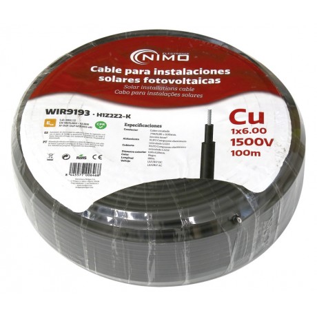 WIR9193 Cable para energía solar Cu-Sn 6.0mm2 XLPE LSZH Negro 100m