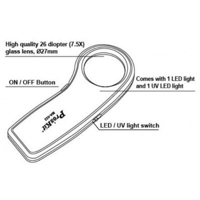 MA-022 Lupa de mano x7.5 luz LED y detección de billetes