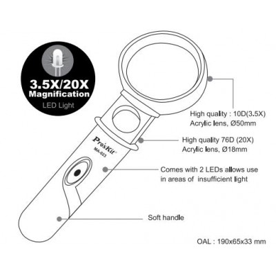 MA-023 Lupa de mano doble con 2 LED