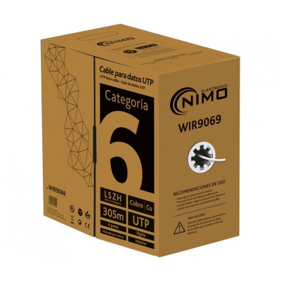 Cable para Datos Cat.6  Cobre U/UTP rígido interior 24AWG LSZH 305m Bobina Caja - WIR9069