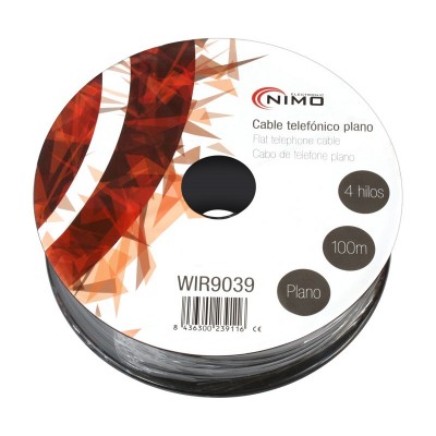 Rollo de cable telefónico, plano, negro, 4 hilos, 100m - WIR9039