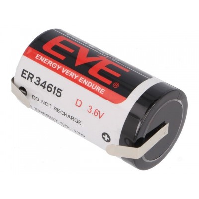 ER34615T, Pila de litio, Tipo "D/R20",32.9X61.5MM, 3.6V, 19000MAH, con Terminales,