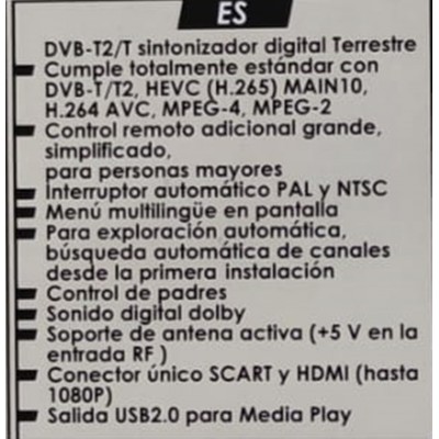SINTONIZADOR DIGITAL TERRESTRE DVBT2 - T2 265 HD SENIOR
