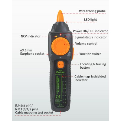 MT-7029N Tester de redes, PoE y localizador de cables por tono de Proskit