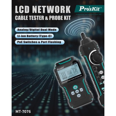 MT-7076 Tester de conexiones, rastreador y longitud de cables de red de Proskit