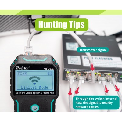 MT-7076 Tester de conexiones, rastreador y longitud de cables de red de Proskit