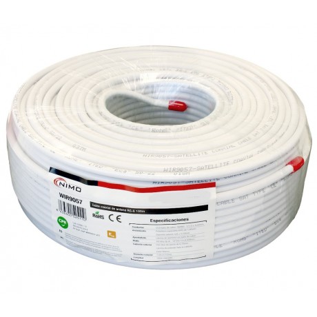 Rollo de cable coaxial de antena blanco 6,8mm 100m - WIR9057