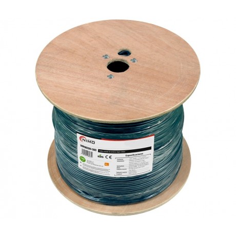 Carrete de cable coaxial de antena negro RG-6, 500M - WIR9055N-500