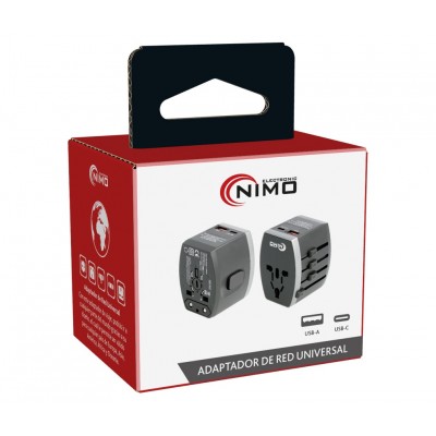 Adaptador conector red universal con cargador USB-A y USB-C