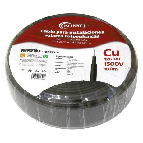 Cable para conexión de Placas Solares Cu-Sn 6.0mm2 Doble capa XLPO Negro 100m