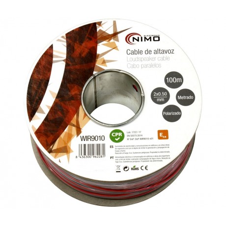 Rollo de cable de altavoz 2x0,50mm Rojo/Negro 100m de Nimo - WIR9010