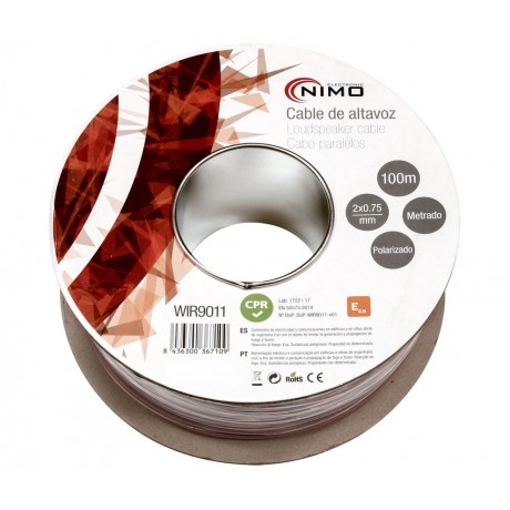 Rollo de cable de altavoz 2x0,75mm Rojo/Negro 100m de Nimo - WIR9011