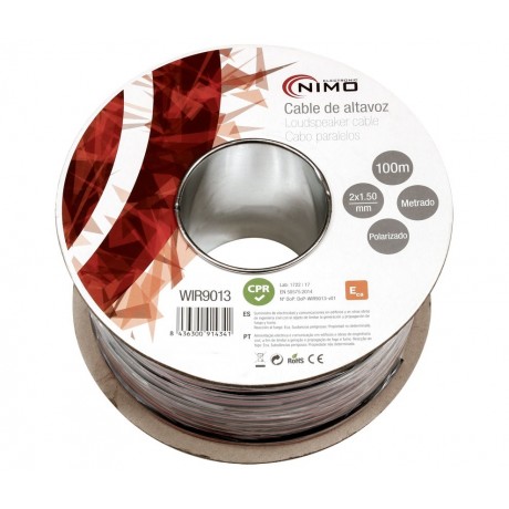 Rollo de cable de altavoz 2x1,50mm Rojo/Negro 100m de Nimo - WIR9013