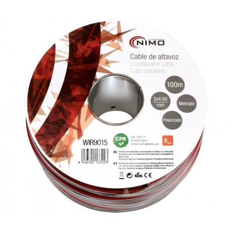 Rollo de cable de altavoz 2x4,00mm rojo y negro 100m de Nimo - WIR9015