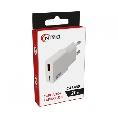 Cargador rápido USB Tipo-C PD/QC + USB-A QC 20W - CAR433