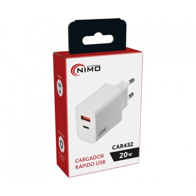 Cargador rápido USB Tipo-C + USB-A Quick Charge 20W - CAR432