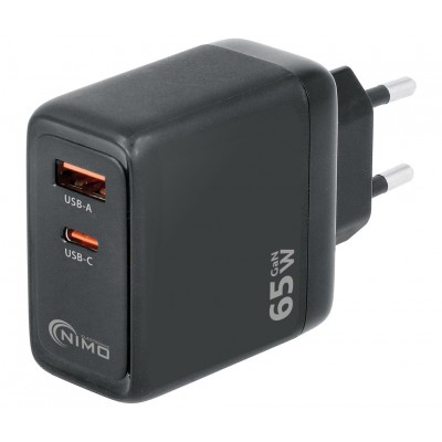 Cargador rápido USB Tipo-C + USB-A PD 65W GaN - CAR427
