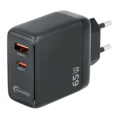 Cargador rápido USB Tipo-C + USB-A PD 65W GaN - CAR427
