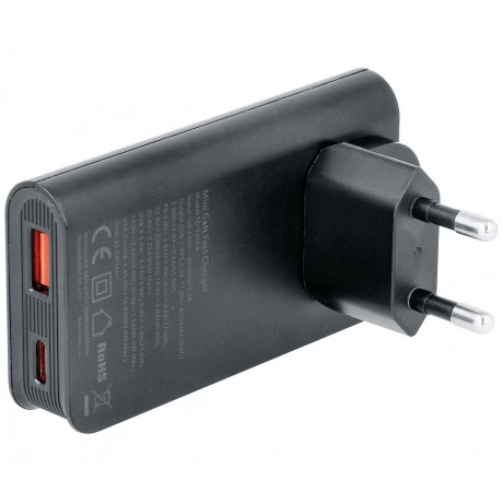 Cargador rápido extraplano USB Tipo-C + USB-A PD 65W GaN - CAR428