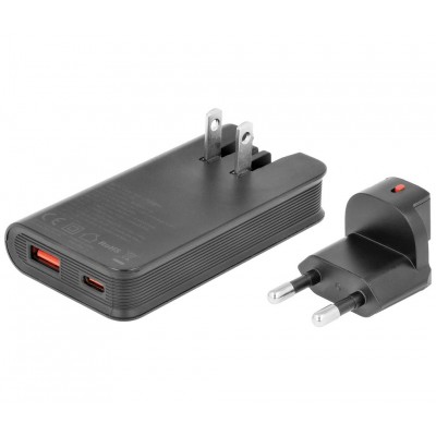 Cargador rápido extraplano USB Tipo-C + USB-A PD 65W GaN - CAR428