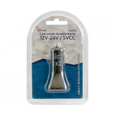 Cargador alimentador 12/24Vcc / USB 5Vcc-2400mA + 2400mA de Nimo - CAR212