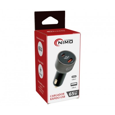 Cargador rápido de coche 12/24V USB-C + USB-A PD 65W GaN - CAR430