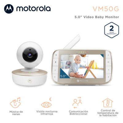 Vigila bebes con Cámara - Visión Nocturna - Bidireccional - Pantalla 5" - Sensor de Temperatura - Motorola Nursery VM50G