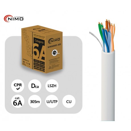 WIR9080D-305 - Cable datos U/UTP CU Cat.6a AWG23 LSZH int., blanco 305m